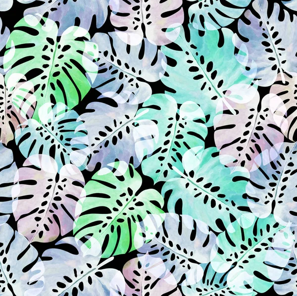 Palm Leafs Watercolor Texture Repeat Modern Pattern — Stock Photo, Image