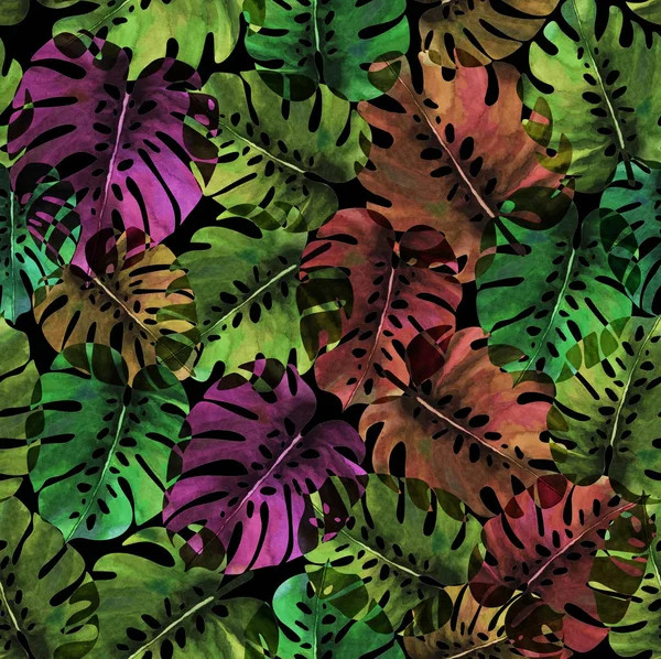 ヤシの葉水彩テクスチャ繰り返しモダンなパターン — ストック写真