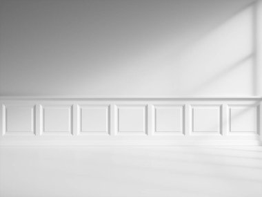 Klasik paneller ile beyaz iç 3d render