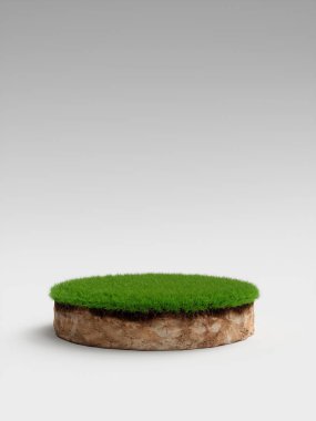 3D çizim yuvarlak dünya arazi ve yeşil çim ile bölüm çapraz zemin toprak