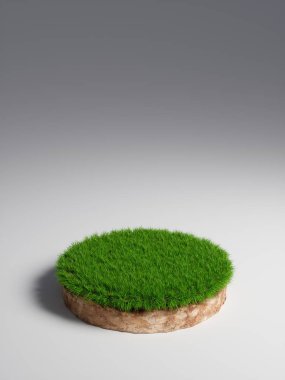 3D çizim yuvarlak dünya arazi ve yeşil çim ile bölüm çapraz zemin toprak