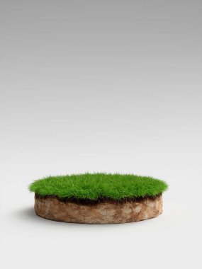 3D çizim yuvarlak dünya arazi ve yeşil çim ile bölüm çapraz zemin toprak