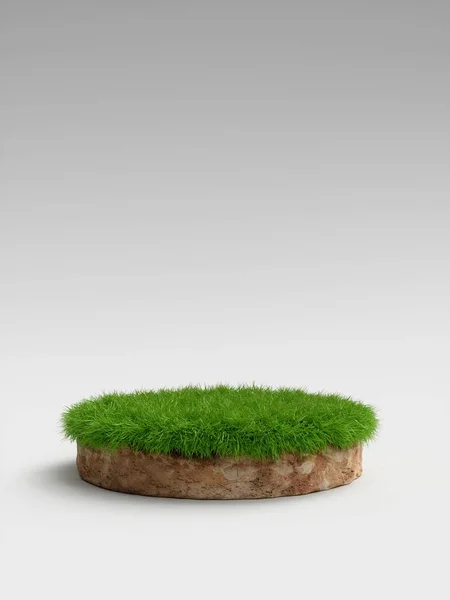 Illustration 3D section transversale ronde du sol avec terre et herbe verte — Photo