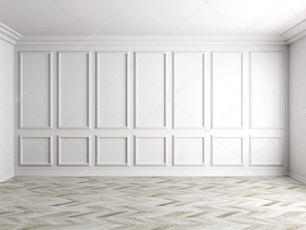 3d render of white interior with panels on wall 8k