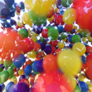 Mavi gökyüzünde çok renkli balonlar