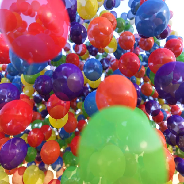 Wielokolorowe balony w błękitnym niebie — Zdjęcie stockowe