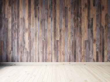 3D döşeme ve ahşap paneller ile boş iç döşeme