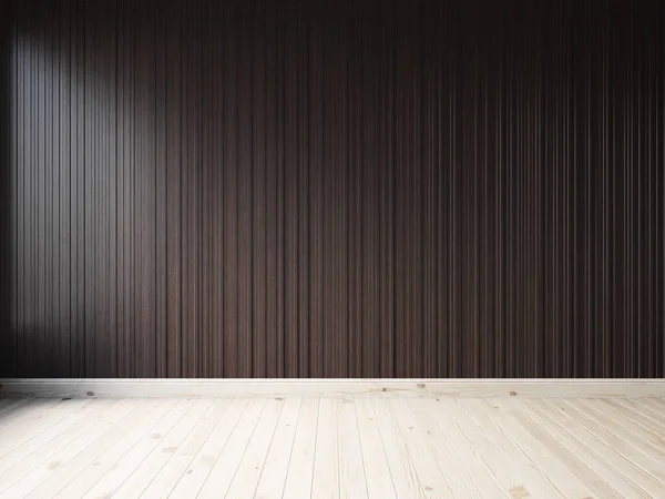 3D-Rendering leeren Innenraum mit Holzboden und Holzpaneelen — Stockfoto