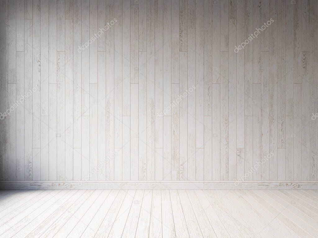3d render empty interior with wood floor and wood panels