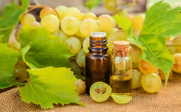 küçük bir kavanoza üzüm çekirdeği ekstresi. Seçici odak.