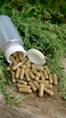 Çalı çırpı tentürü ve takviyeler. Seçici odaklanma. Doğa.