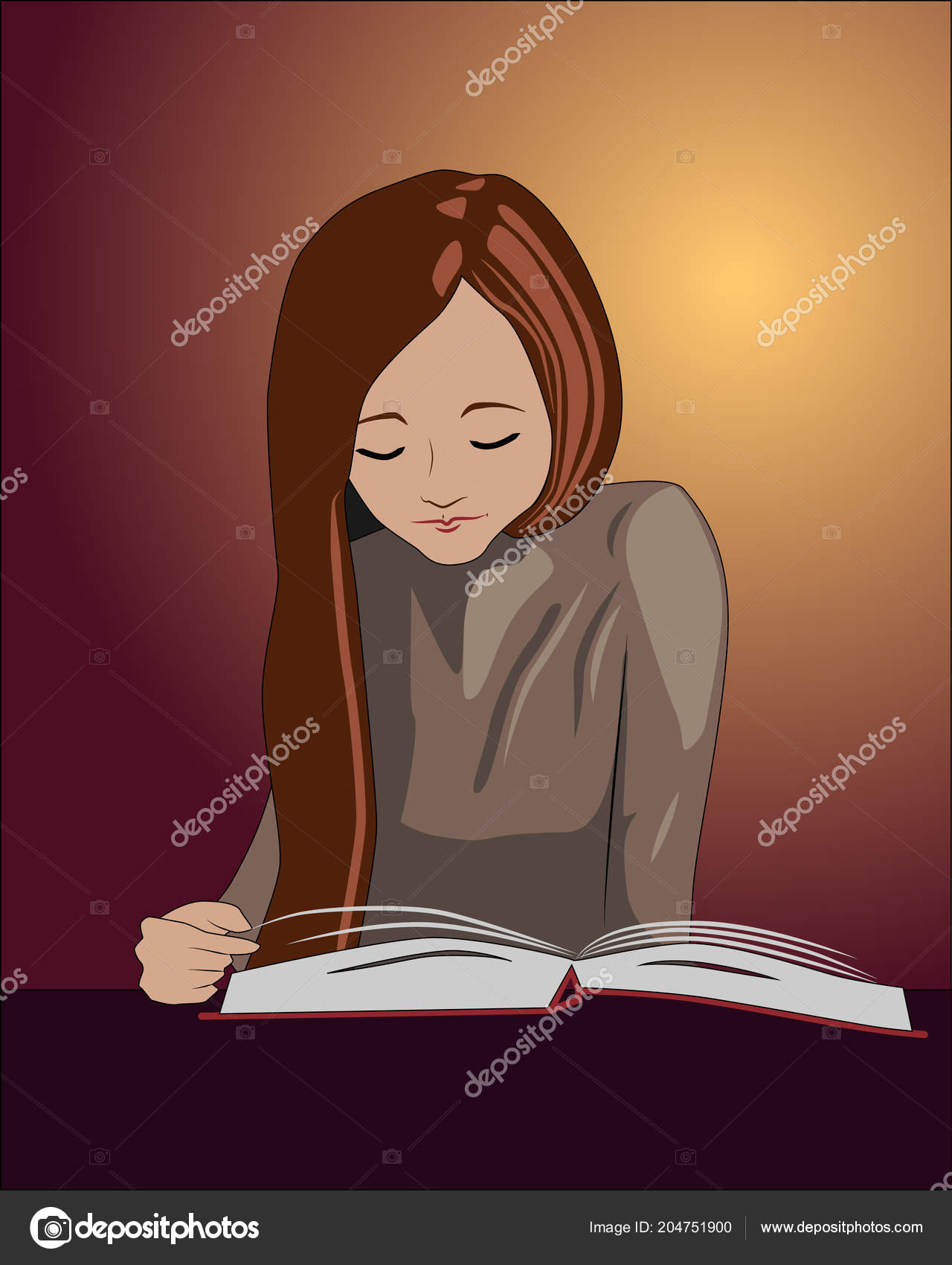 女の子の読書本 ベクトルイラスト ストックベクター C Nltoshevikova