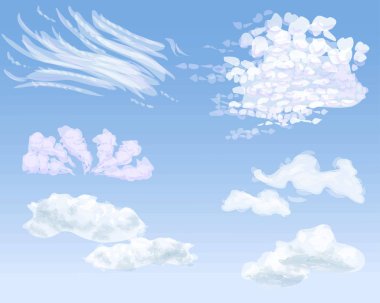 Set of different types of clouds on daytime sky, vector illustration clipart