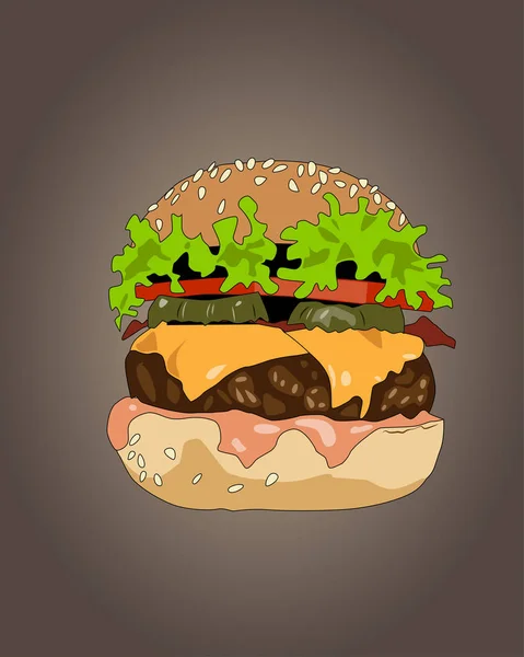 Burger Sobre Fundo Escuro Ilustração Vetorial —  Vetores de Stock