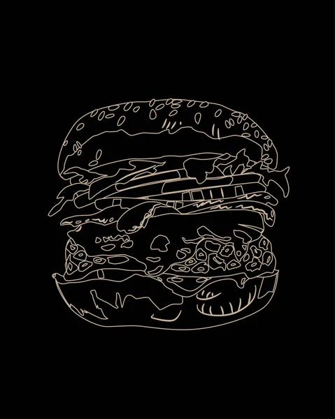 Burger Sobre Fundo Escuro Ilustração Vetorial Preto Branco —  Vetores de Stock