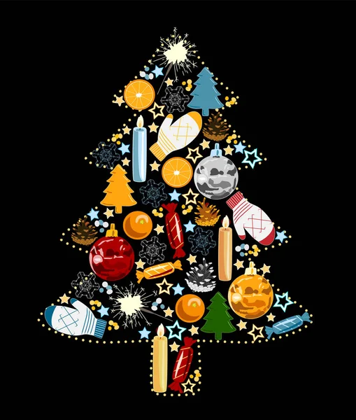 Christmas Tree Játékok Vektoros Illusztráció — Stock Vector