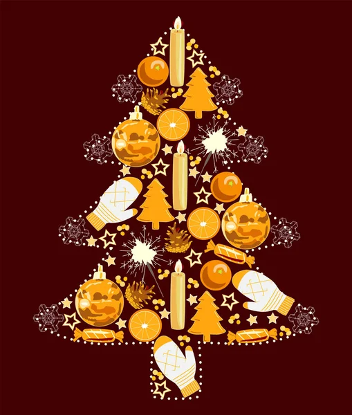 Árbol Navidad Juguetes Amarillo Rojo Ilustración Vectorial — Vector de stock