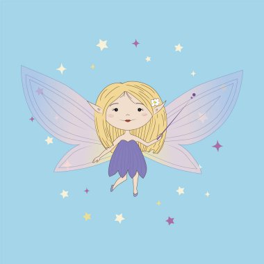 Açık renkli, vektör çizim üzerinde çizgi film peri