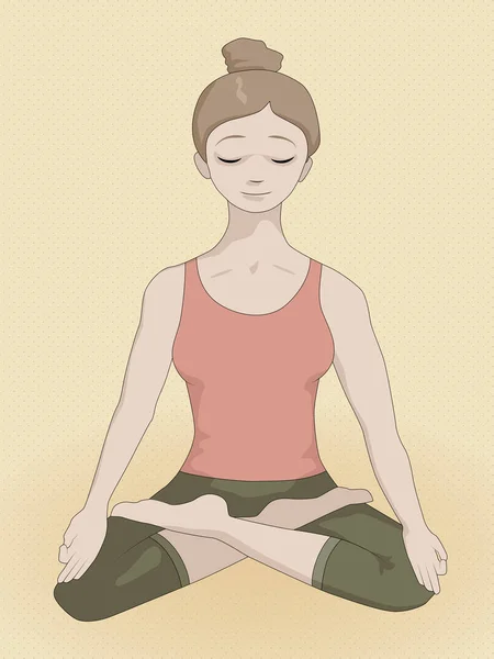 Donna Che Yoga Posa Loto Padmasana Illustrazione Vettoriale — Vettoriale Stock