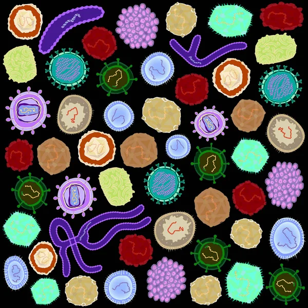 Conjunto Diferentes Virus Patógenos Ilustración Vectorial — Vector de stock