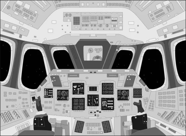 Ruimteschip Cabine Van Binnen Zwart Wit Vector Illustratie — Stockvector