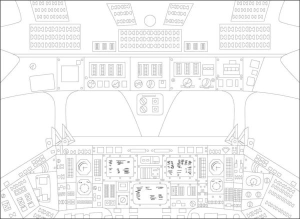 Cabina Astronave Dall Interno Illustrazione Vettoriale Bianco Nero — Vettoriale Stock