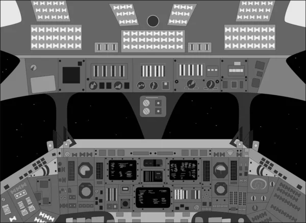 Cabina Astronave Dall Interno Illustrazione Vettoriale Bianco Nero — Vettoriale Stock