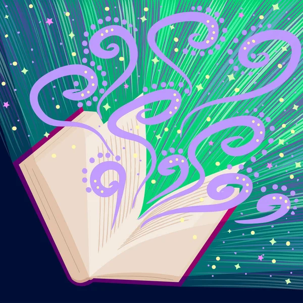 Libro Magia Abierta Está Brillando Ilustración Vectorial — Vector de stock