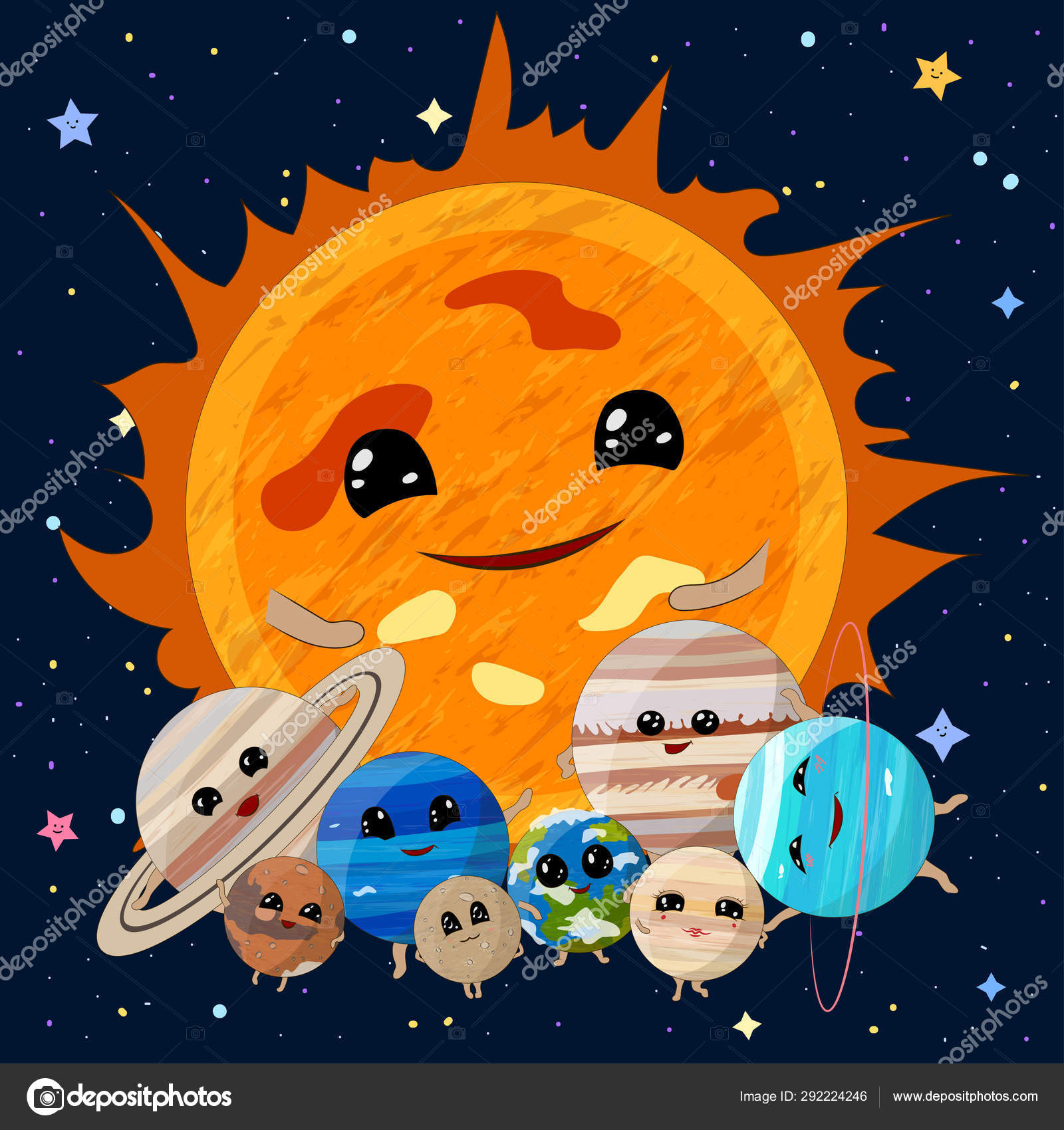 Cartoon Sun Planets Solar System Space Background Vector Illustration Stock  Vector Image by ©nltoshevikova #292224246