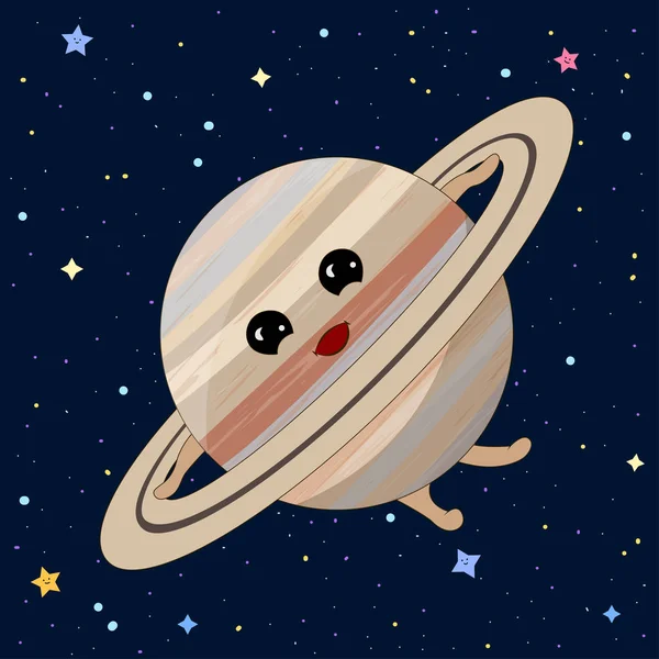 Dibujos Animados Saturno Planeta Espacio Fondo Vector Ilustración — Vector de stock