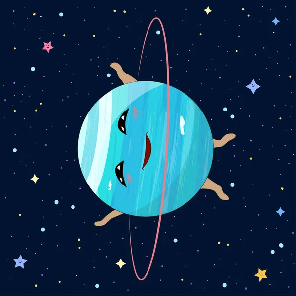 Dibujos Animados Urano Planeta Espacio Fondo Vector Ilustración — Vector de stock