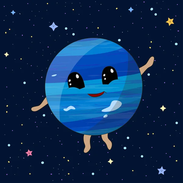 Dibujos Animados Neptuno Planeta Espacio Fondo Vector Ilustración — Vector de stock