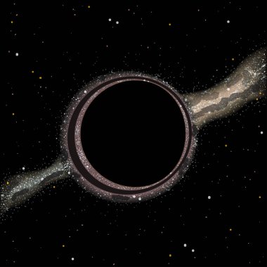 Black hole with gravitational lensing, galaxy on background, vector illustration clipart
