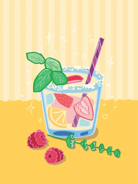 Limonade Glas Met Munt Fruit Vectorillustratie — Stockvector