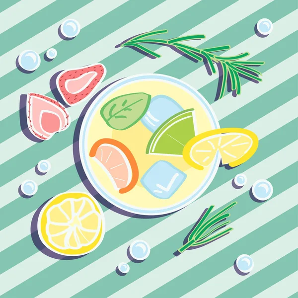 Limonade Glas Met Rozemarijn Fruit Vector Illustratie — Stockvector