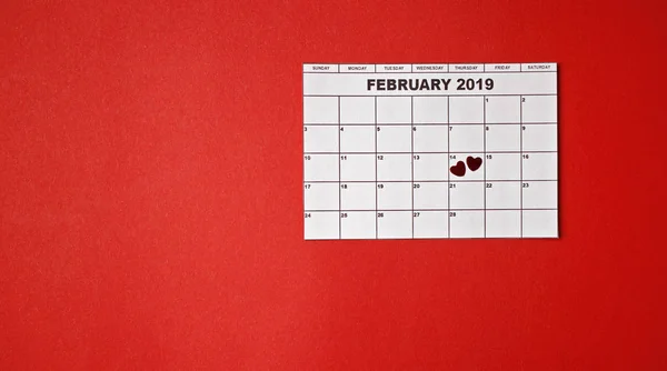 Лютий Лютого Календар Святого Валентина Червоний Тло Любові — стокове фото