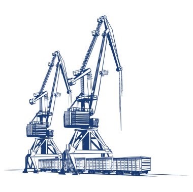 İskele vinci, demiryolu, arabalar, vektör, yapay zeka kullanılmamış.