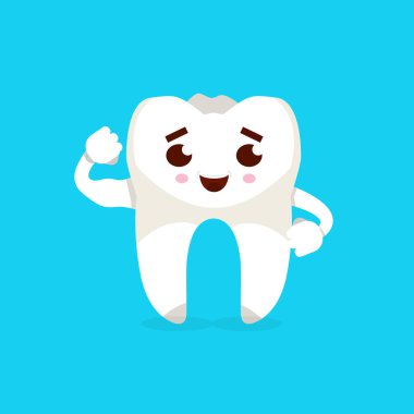 çizgi film diş karakteri mavi zemin üzerine