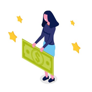 İzometrik tarzda dolar tutan kadın