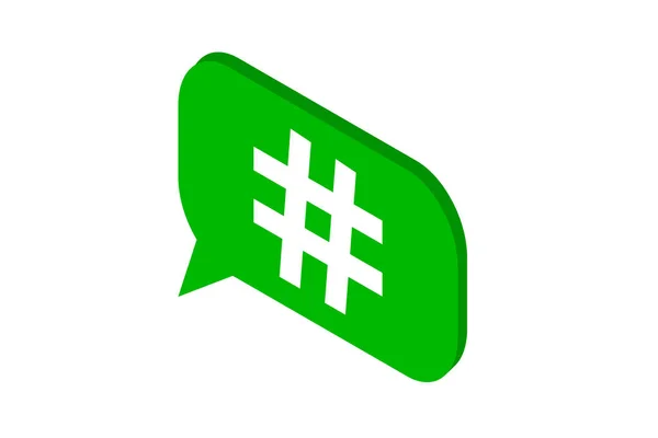 Hashtag Zelené Bubliny Izometrické Ikony Bílém Pozadí — Stockový vektor