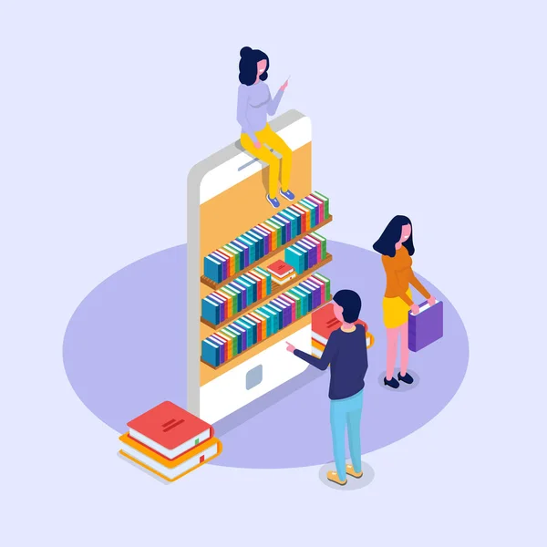 Concept Online Library Isometric Style — Stock Vector