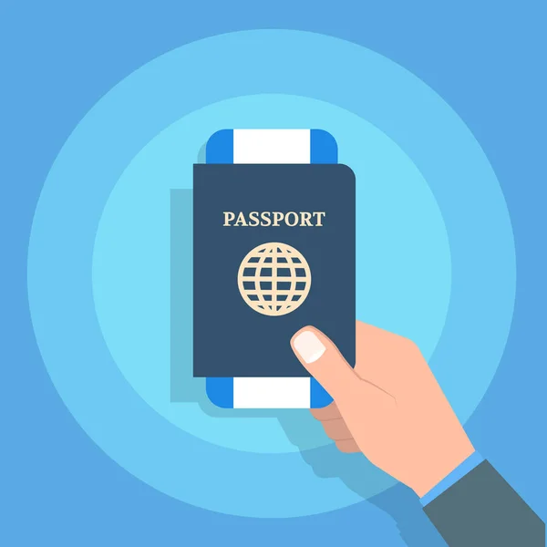 Mão Segurando Passaporte Viagem Conceito Identificação Pessoal — Vetor de Stock