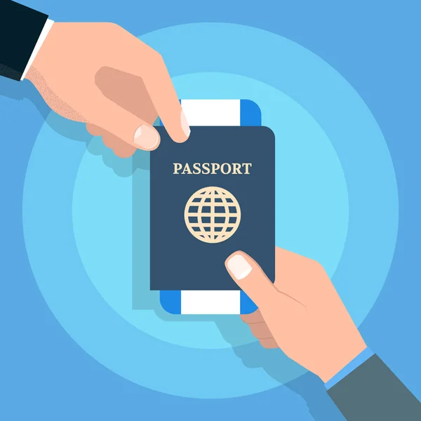 パスポート 旅行および個人識別の概念を持っている手 — ストックベクタ