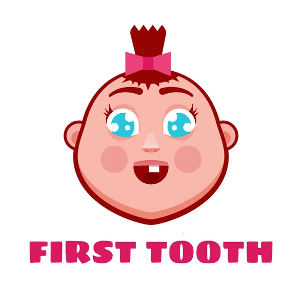 First Tooth Greetings Card Cartoon Baby — Stock Vector