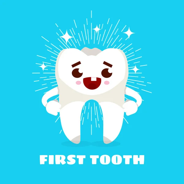 Cartoon Tooth Character Blue Background — Stock Vector