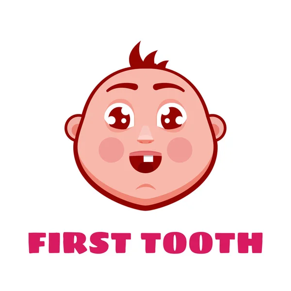 Primo Biglietto Auguri Denti Con Bambino Cartone Animato — Vettoriale Stock