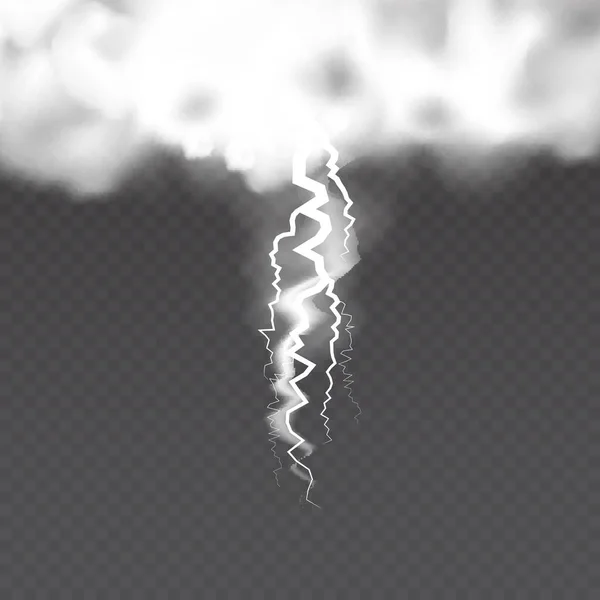 真实的云彩和闪电在透明的背景上 — 图库矢量图片