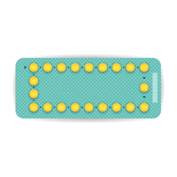 Blister Pílula Contraceptiva Realista Fundo Branco — Vetor de Stock