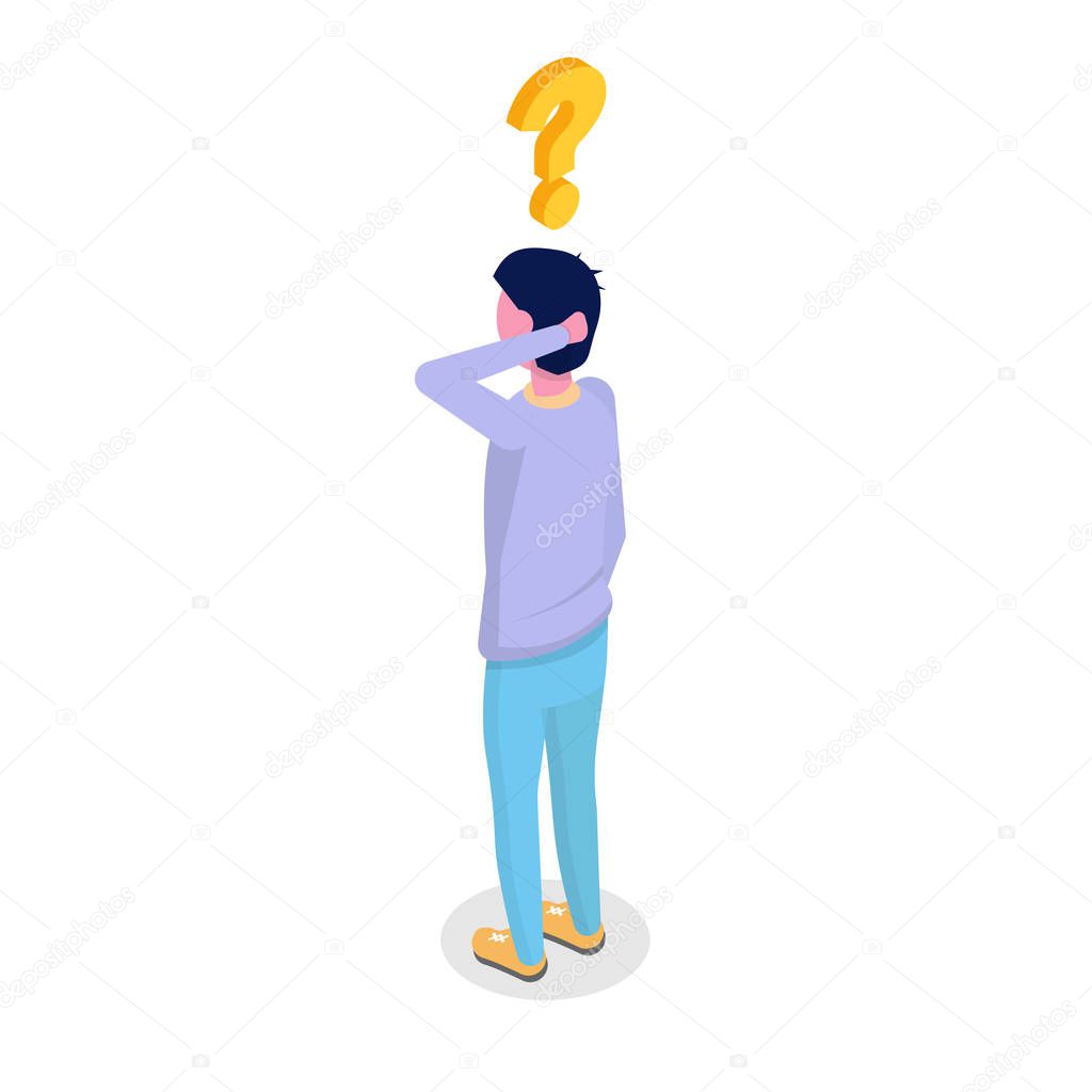 Man with question mark over head in isometric style
