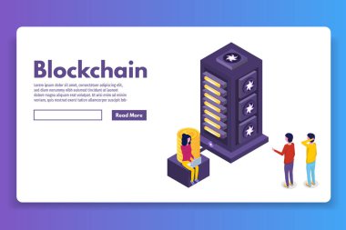 Bitcoin çiftlik ultraviyole izometrik kavramı madencilik. Vektör çizim.